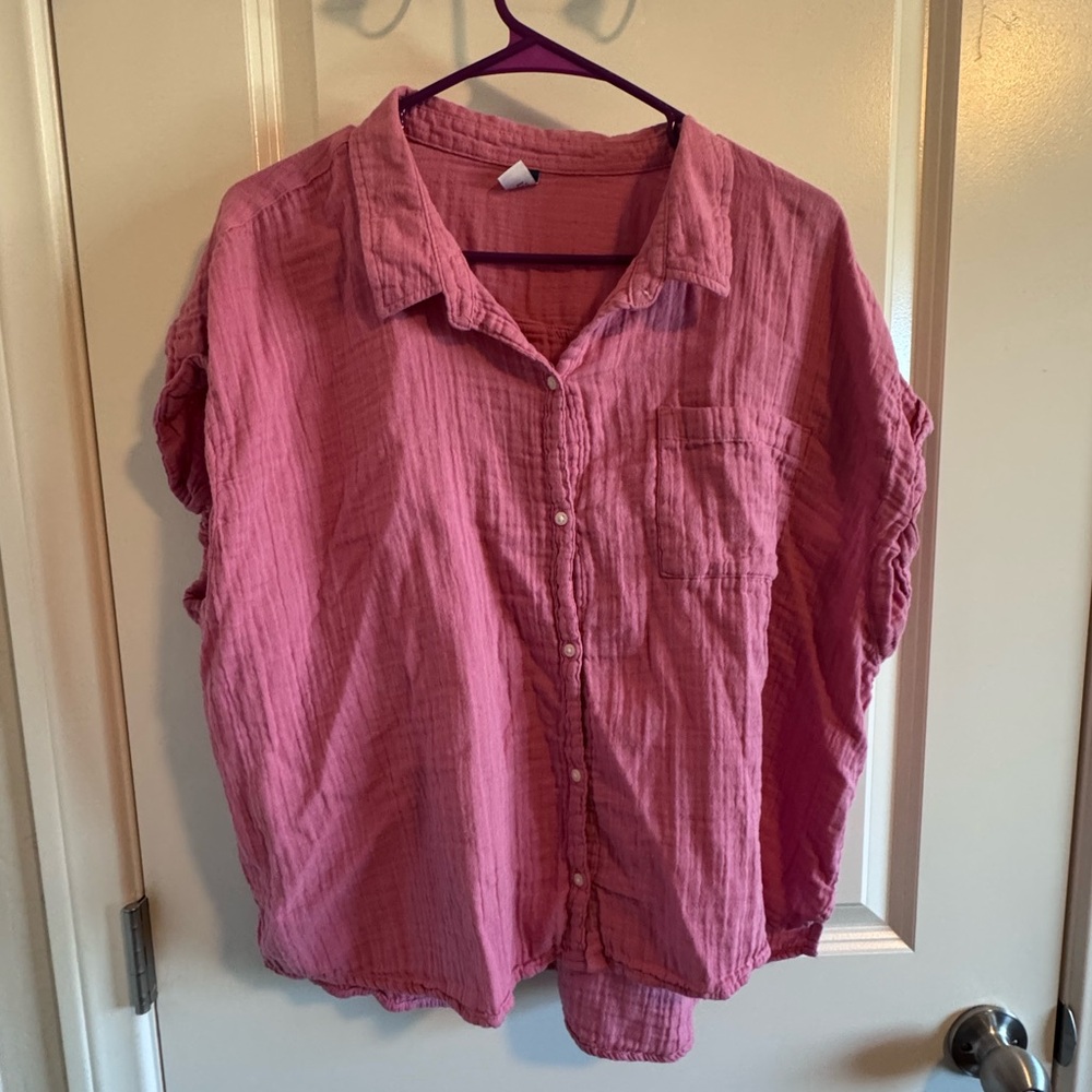Old Navy Pink Button-Down Cotton Gauze Shirt